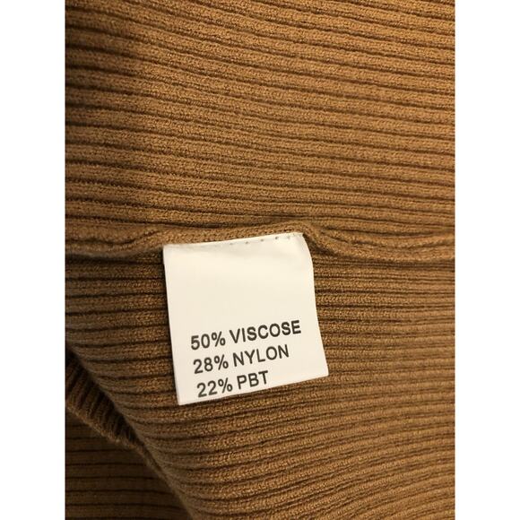 AZ Women’s Tan Cutout Sweater Long Sleeve Ribbed Knit Viscose Blend Small Preppy - Picture 7 of 9
